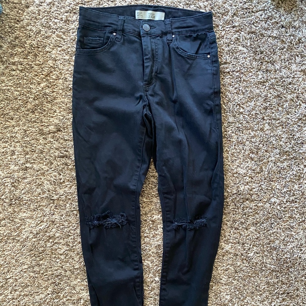 Topshop Leigh Black Ripped High Rise Jeans